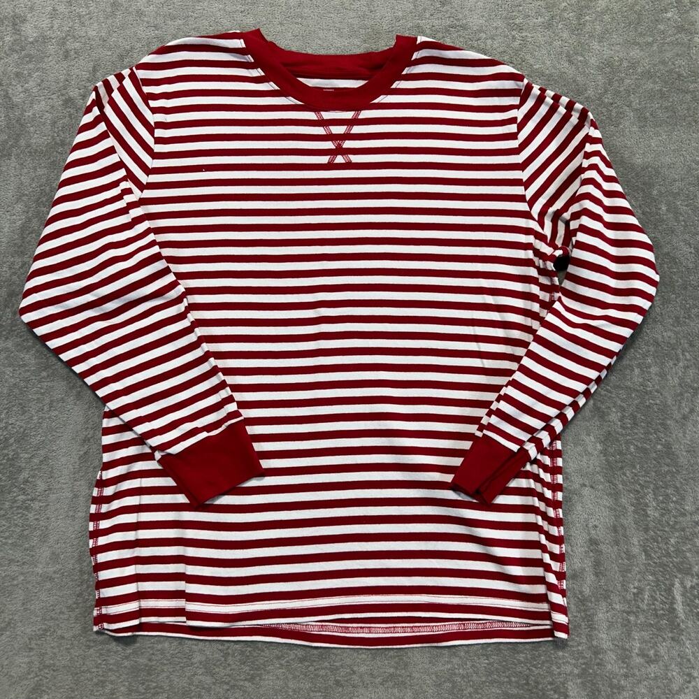 Primary Unisex Adult Large Long Sleeve Pajama Shirt Red White Stripe Christmas‎